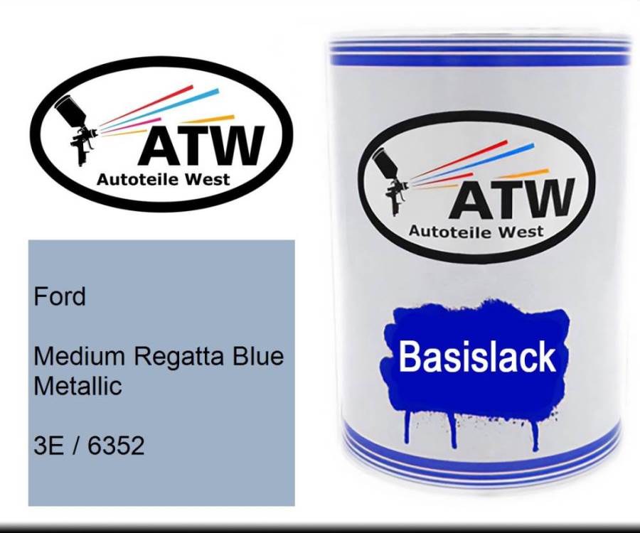 Ford, Medium Regatta Blue Metallic, 3E / 6352: 500ml Lackdose, von ATW Autoteile West.